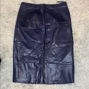 90's  Banana Republic Eggplant Leather Knee Length Pencil Skirt Sz 2